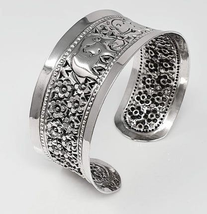 Elephant Cuff Bangle | Chunky 925 Sterling Silver Bracelet for Women