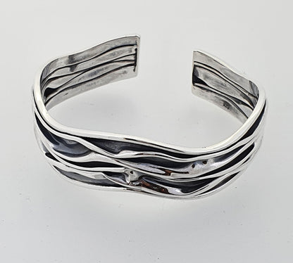 Statement Bangle for Women | 925 Sterling Silver Crushed Style Cuff Bracelet - 15MM