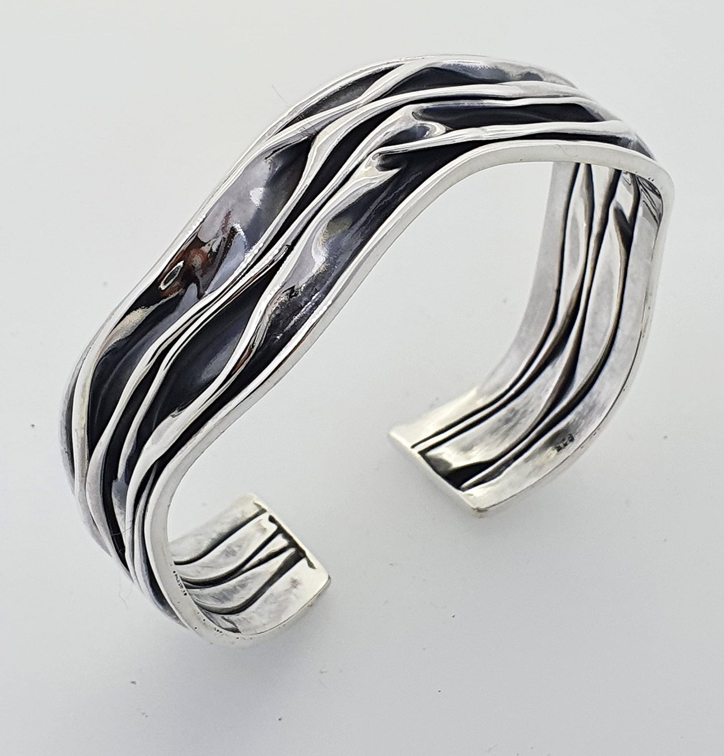 Statement Bangle for Women | 925 Sterling Silver Crushed Style Cuff Bracelet - 15MM