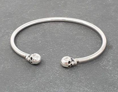 Women's Skull Bangle | Handmade 925 Sterling Silver Skull Bangle Bracelet for Women
