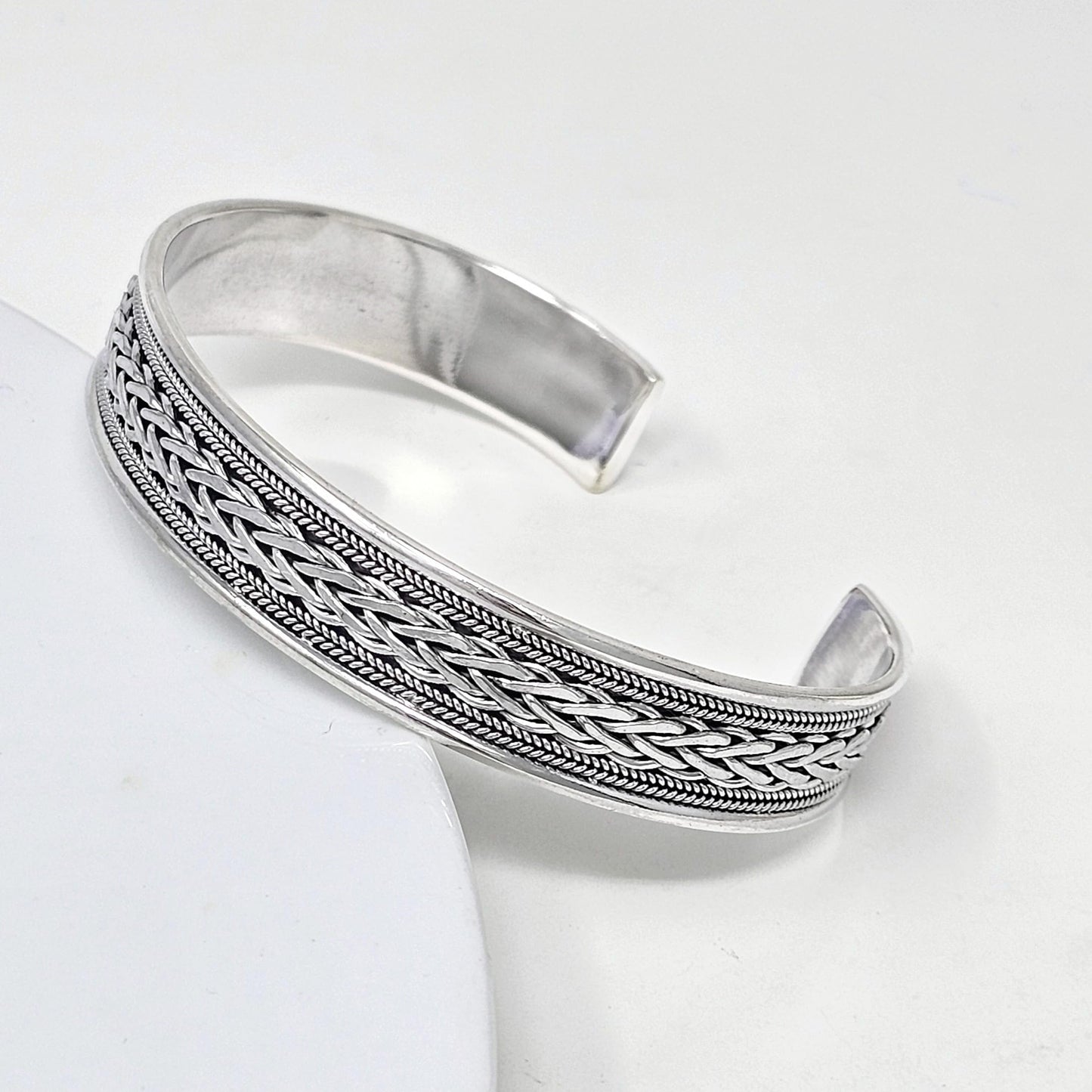 Braided Silver Bangle | Classic Handmade 925 Sterling Silver Cuff Bracelet for Men