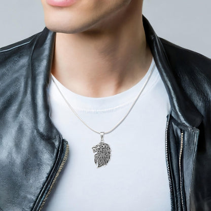 925 sterling silver lion relief pendant on model