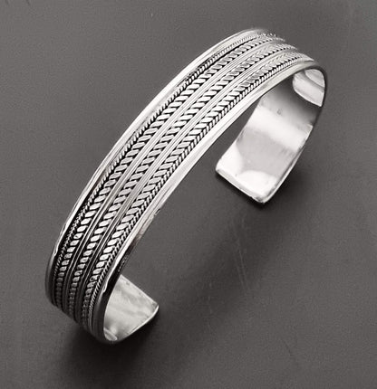 mens silver bangle braided details