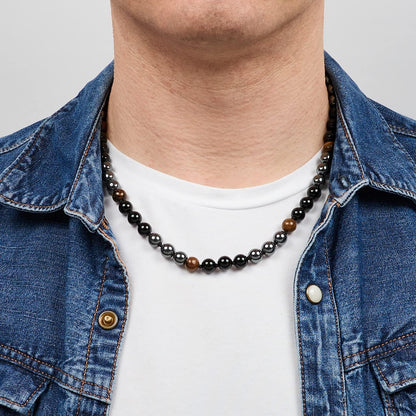 Men's Beaded Necklace | Handmade Natural Gemstone Chain with Tiger’s Eye and Onyx