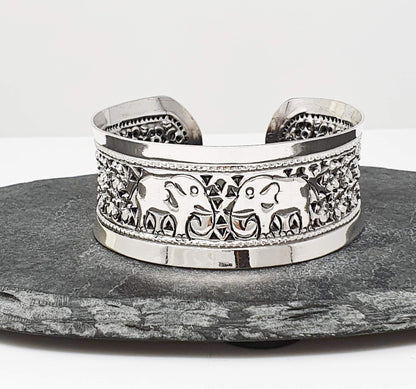 Elephant Cuff Bangle | Chunky 925 Sterling Silver Bracelet for Women