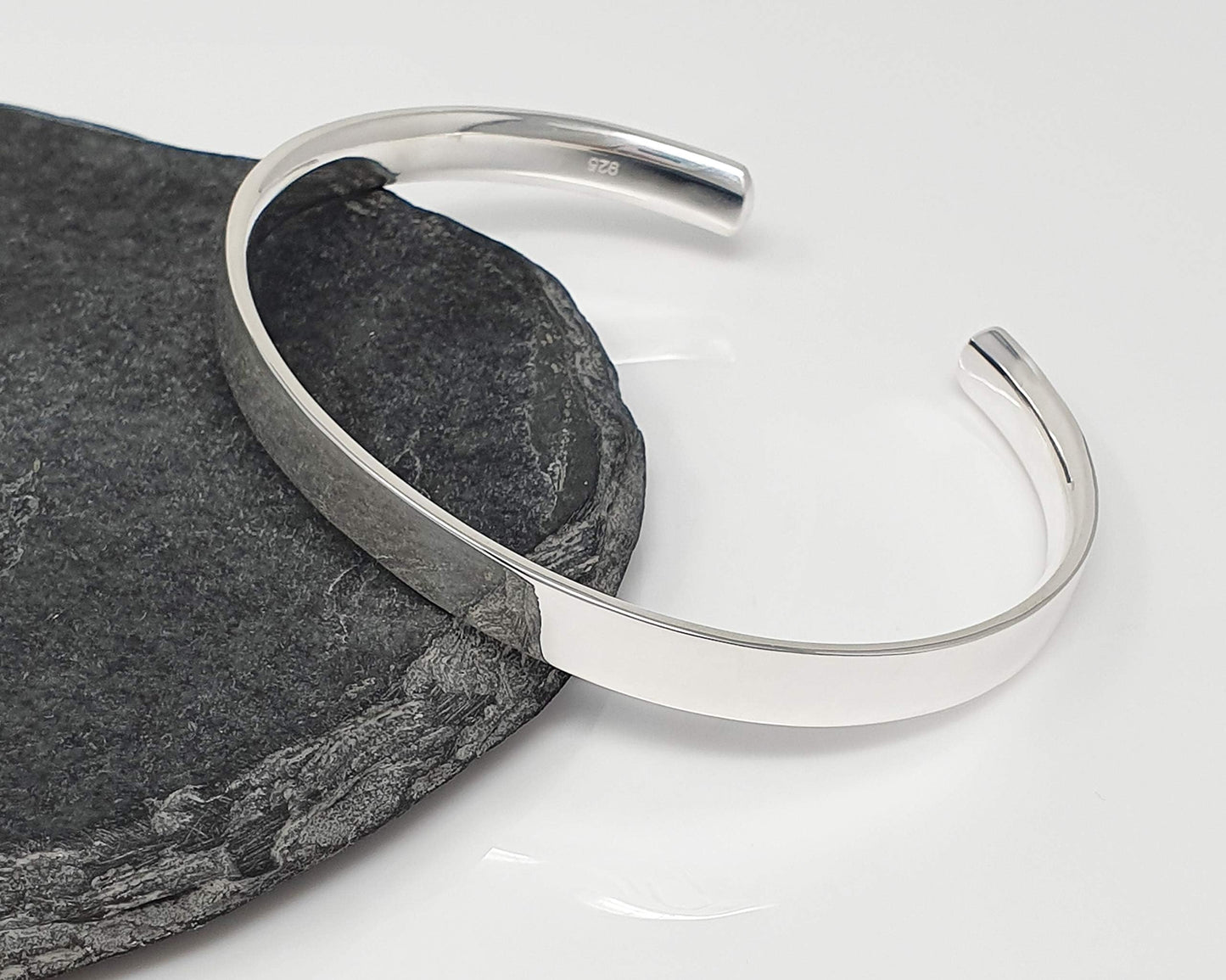 Men's Silver Bangle | Plain 925 Sterling Silver Cuff Bracelet - Gift Boxed
