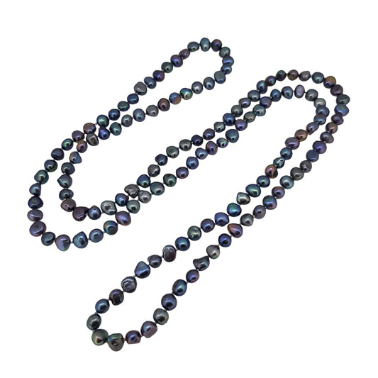 Women's Long Beaded Pearl Necklace | Natural Freshwater 8-9mm Baroque Pearls, 48 Inches, Multicolor Options in White, Black, Pink, and Grey