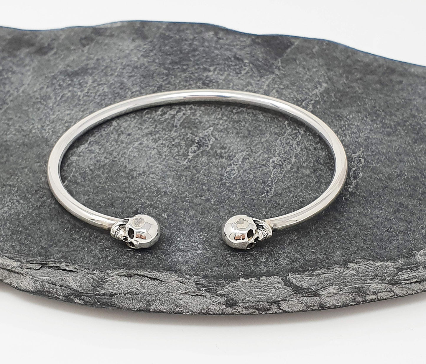 Women's Skull Bangle | Handmade 925 Sterling Silver Skull Bangle Bracelet for Women