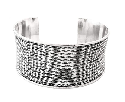 925 sterling silver chunky wide cuff bangle bracelet with woven detains for women