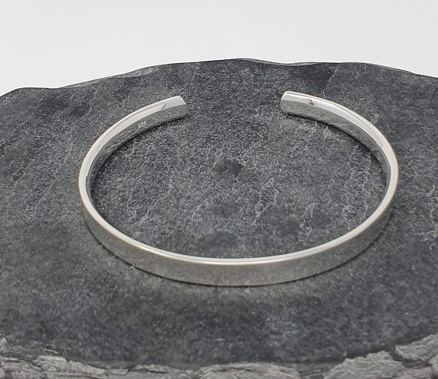 Men's Silver Bangle | Plain 925 Sterling Silver Cuff Bracelet - Gift Boxed