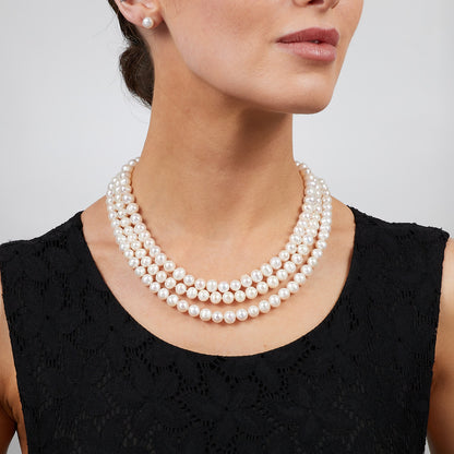 three-row white pearl necklace