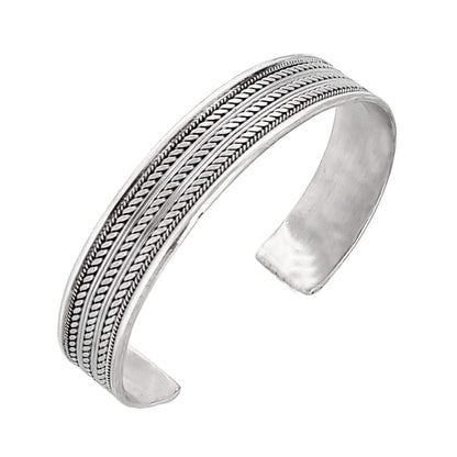 mens silver bangle braided details