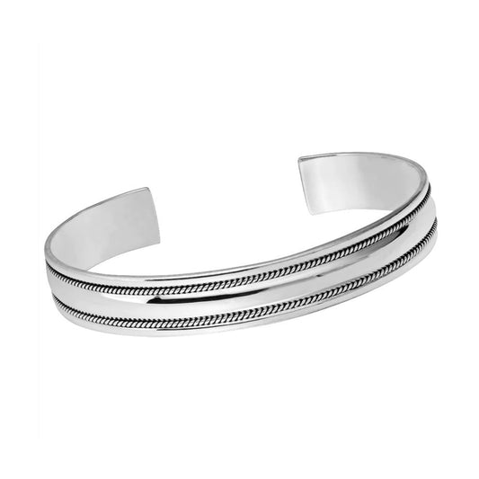 925 sterling silver polished bangle with braided details