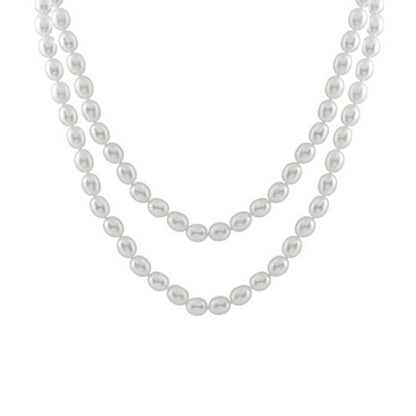 Women's Long Beaded Pearl Necklace | Natural Freshwater 8-9mm Baroque Pearls, 48 Inches, Multicolor Options in White, Black, Pink, and Grey