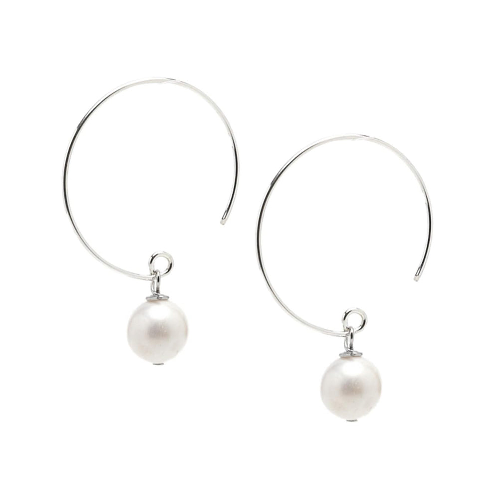 White Freshwater Pearl 10mm Gemstone Hoop Earrings