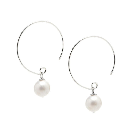 White Freshwater Pearl 10mm Gemstone Hoop Earrings