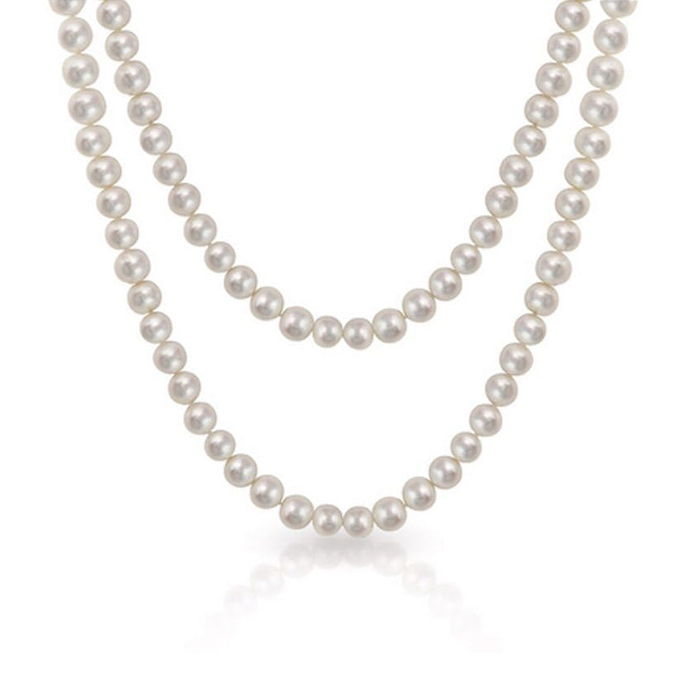 Women's Long Beaded Pearl Necklace | Natural Freshwater 8-9mm Baroque Pearls, 48 Inches, Multicolor Options in White, Black, Pink, and Grey