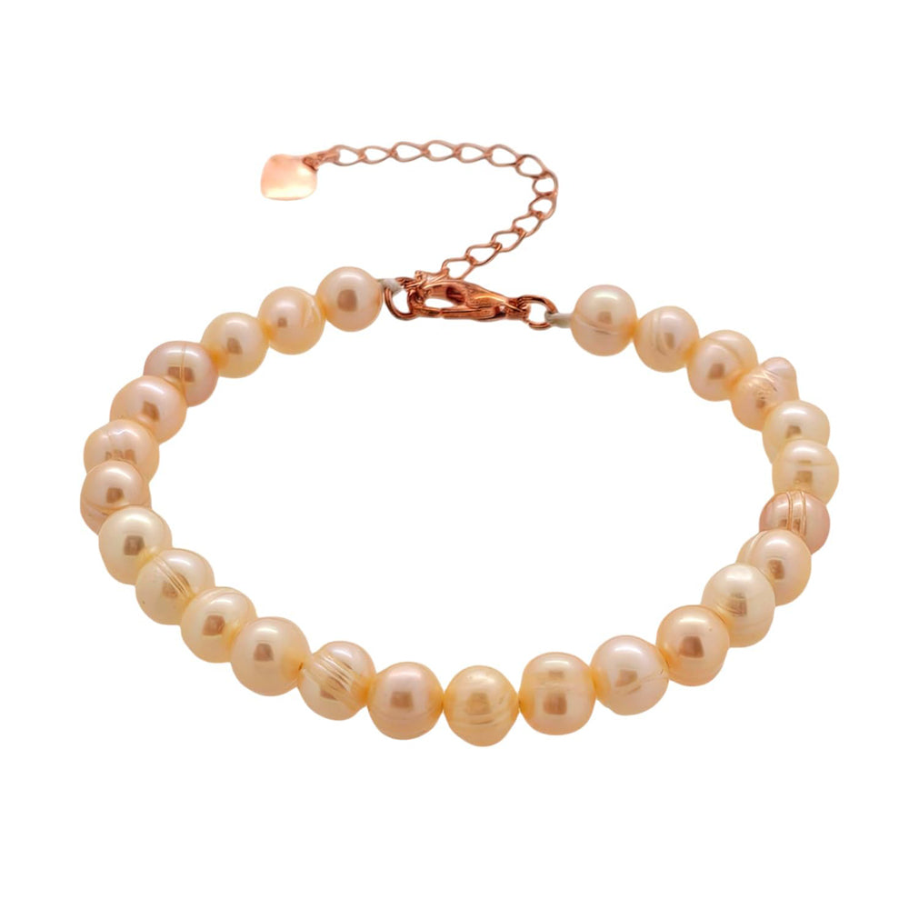 Handmade Womens 6-7mm Freshwater Pearl Bracelet | White Real Pearl Beaded Bracelet for Ladies Girls - Adjustable 5cm Extender