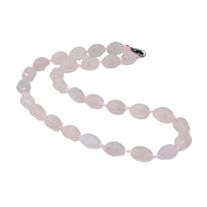 Pink Rose Quartz 10x14mm Gemstone Beaded Necklace