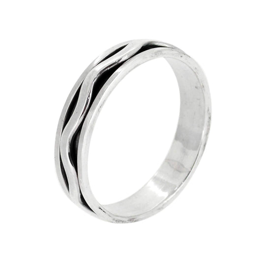 925 sterling silver wave design spinning ring 
