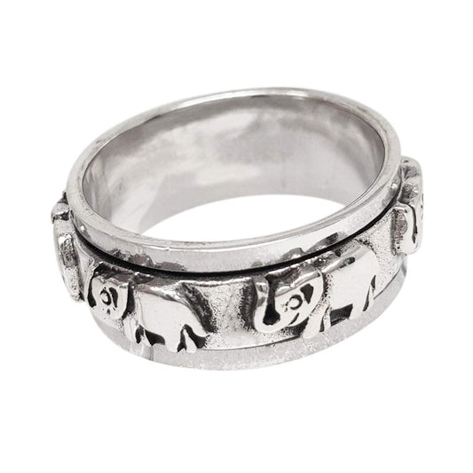 925 sterling silver elephant design spinning ring