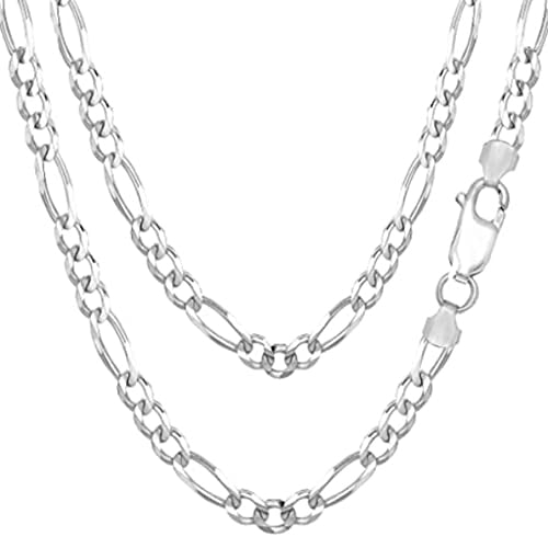 Unisex Chain Necklace | 4.8mm Diamond-Cut Figaro Links in 925 Sterling Silver - 18"